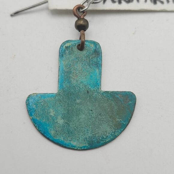 Cobre Nativo Native Copper Earrings Blue Patina Geometric Dangle Artisan Boho - Picture 6 of 8